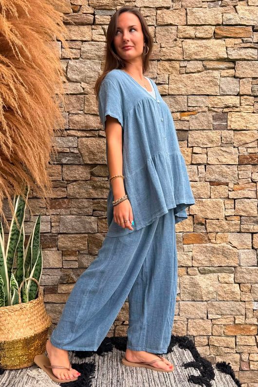 Lina Linen Blend Smock Over Shirt Washed Navy